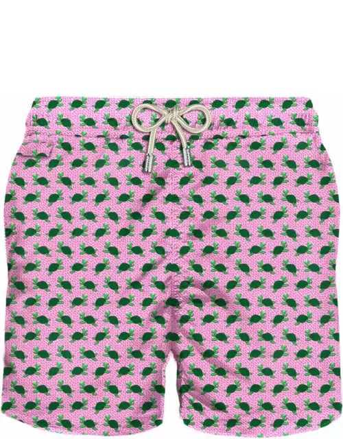 MC2 Saint Barth Man Light Fabric Swim Shorts With Turtle Print