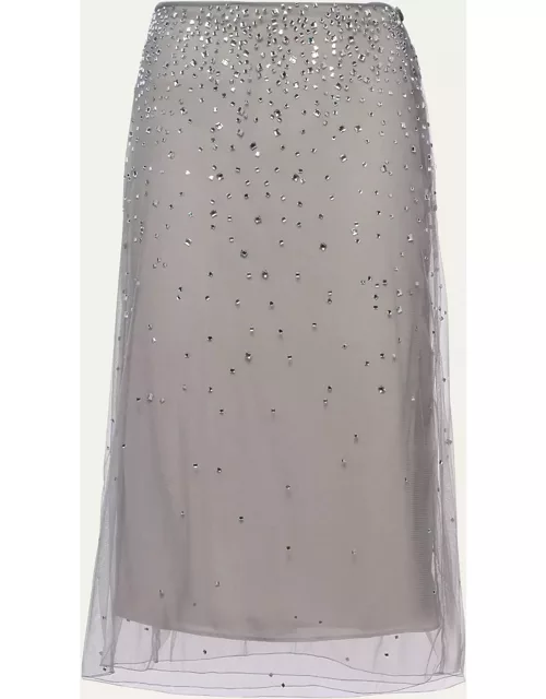 Crystal-Studded Tulle Midi Skirt