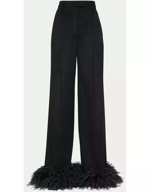 Feather-Cuff Cashmere Pant