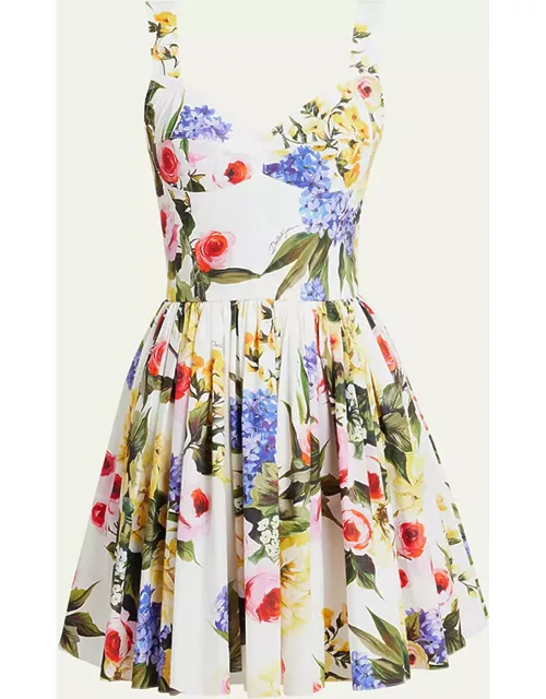 Floral Print Poplin Mini Dress with Corsetry Construction