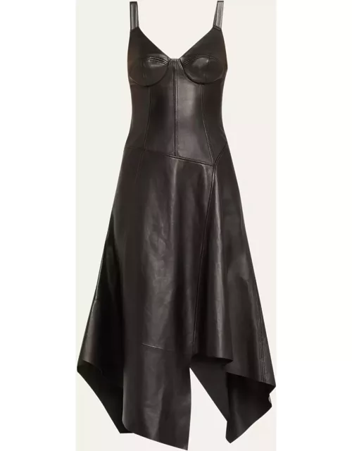 Leather Midi Dress with Asymmetric Skirt