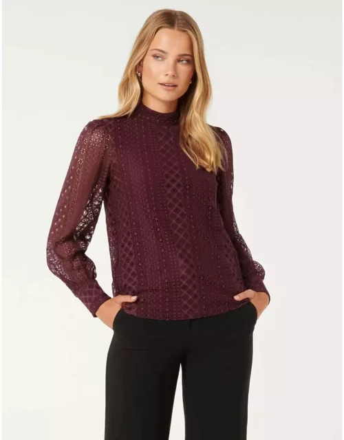 Forever New Women's Josephine High-Neck Lace Top in Fig