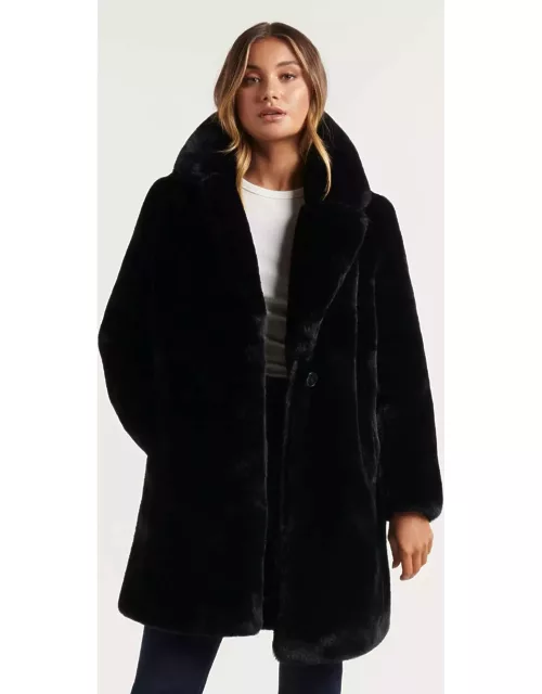 Forever New Women's Cayte Longline Faux Fur Coat in Black