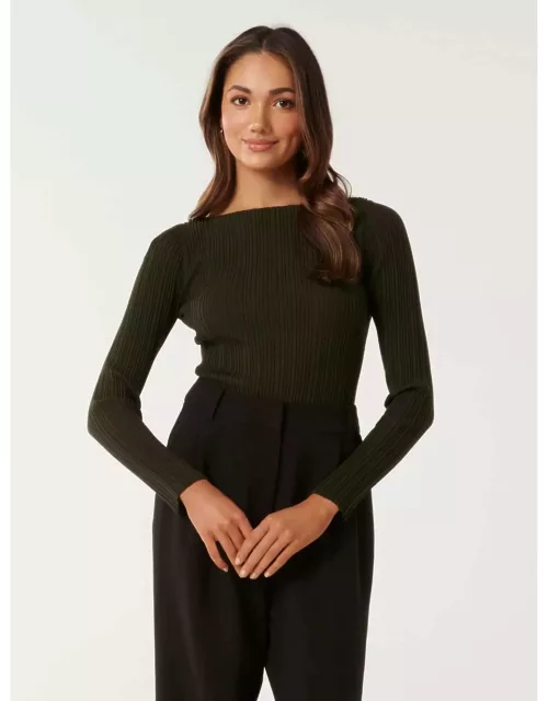 Forever New Women's Evie Petite Long-Sleeve Rib Knit Top in Green