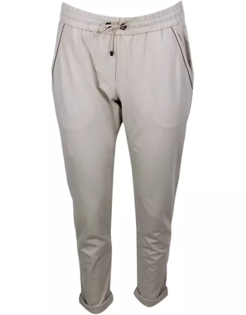 Brunello Cucinelli Jogging Trousers With Drawstring Waist In Stretch Cotton With Welt Pockets Embellished With Jewel