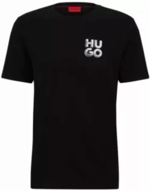 Cotton-jersey T-shirt with decorative reflective logo- Black Men's Spring Outift