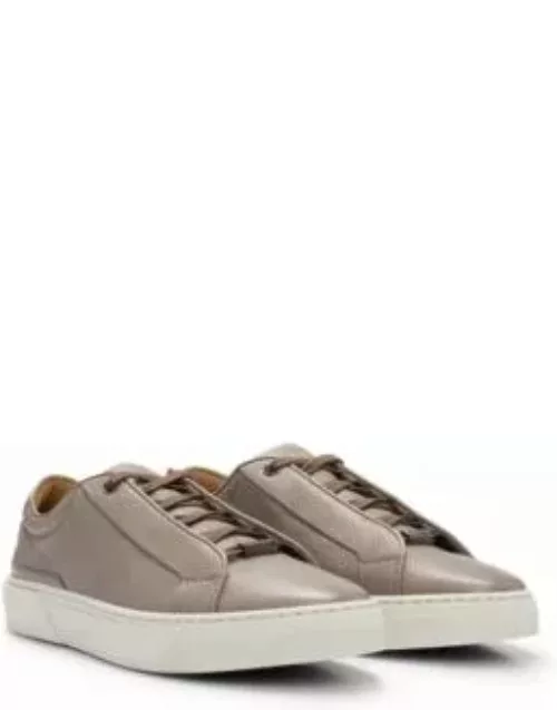 Gary grained-leather trainers with logo lace loop- Light Grey Men's Sneaker