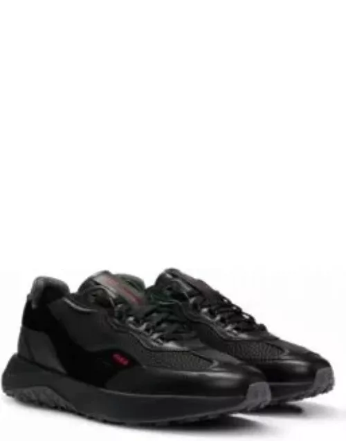 Mixed-material trainers with faux-leather trims- Black Men's Sneaker