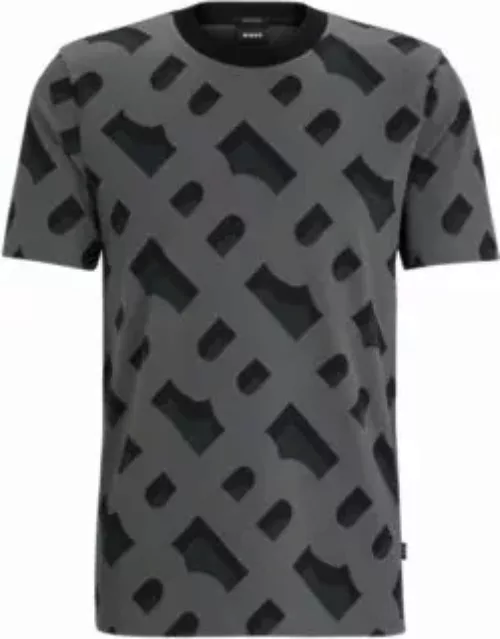Monogram-jacquard T-shirt in mercerized stretch cotton- Black Men's T-Shirt