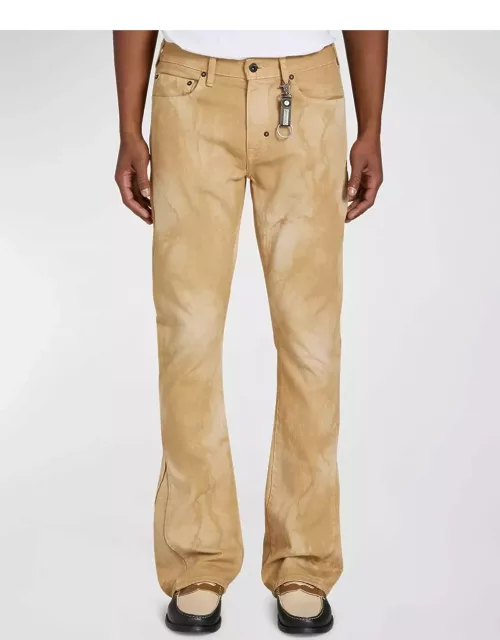 Men's Crinkle-Effect Khaki Denim Flare Jean