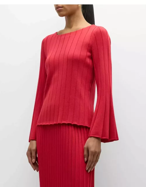 Ribbed Bell-Sleeve Scoop-Neck Tunic