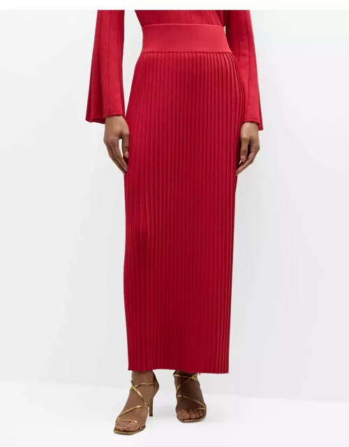 Pleated Straight Knit Maxi Skirt