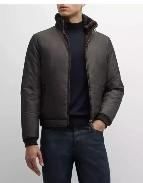 Men's Bomber Jacket with Shearling Collar