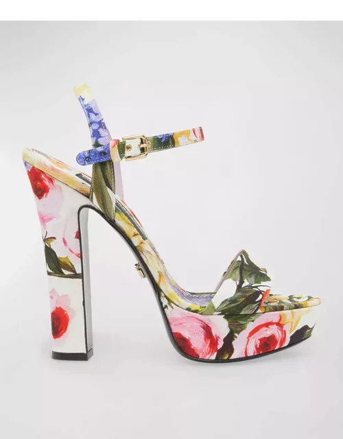 Floral Ankle-Strap Platform Sandal
