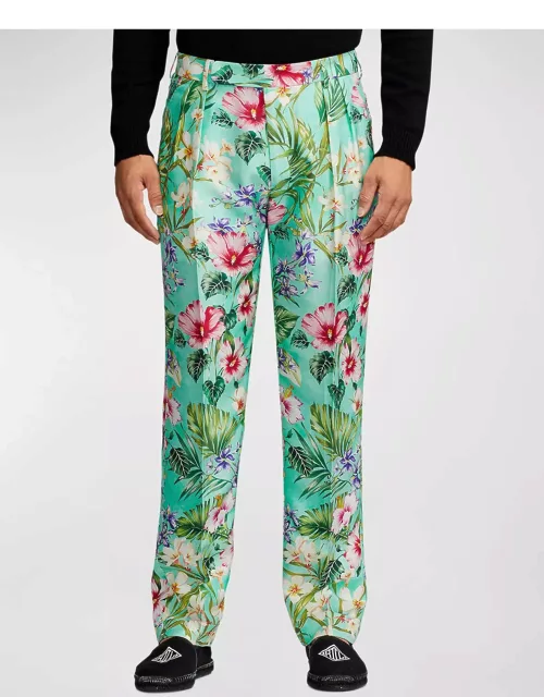 Men's Glenn Palmetto Hand-Tailored Floral Silk Trouser