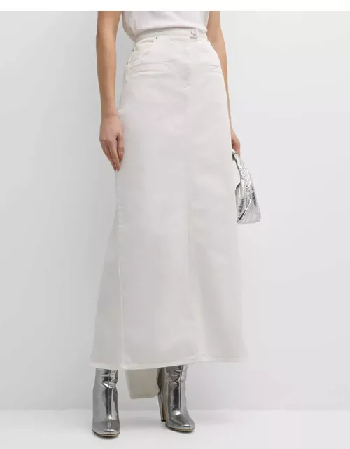 Heritage High-Waist Vented-Back Maxi Denim Skirt