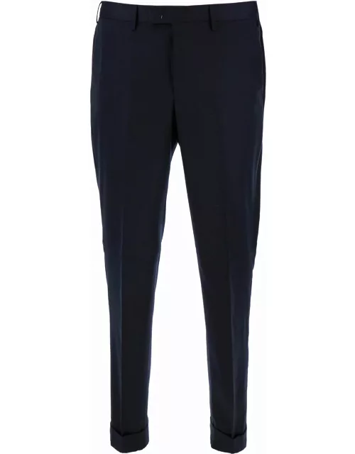 PT01 Blue Straight Pants With Front Closure In Wool Man