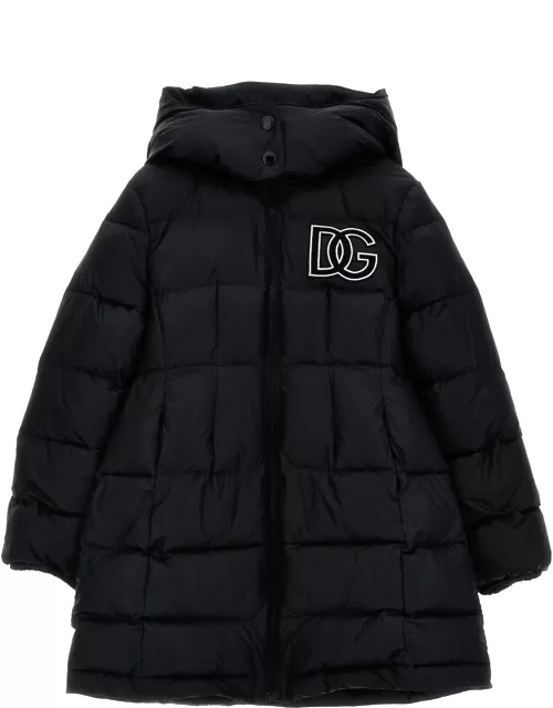 Dolce & Gabbana Long Down Jacket With Logo Embroidery