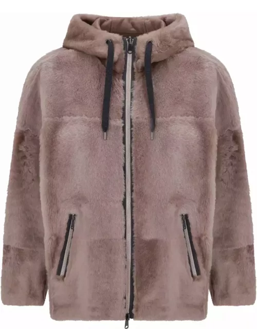 Brunello Cucinelli Shearling Reversible Parka With Shiny Tri