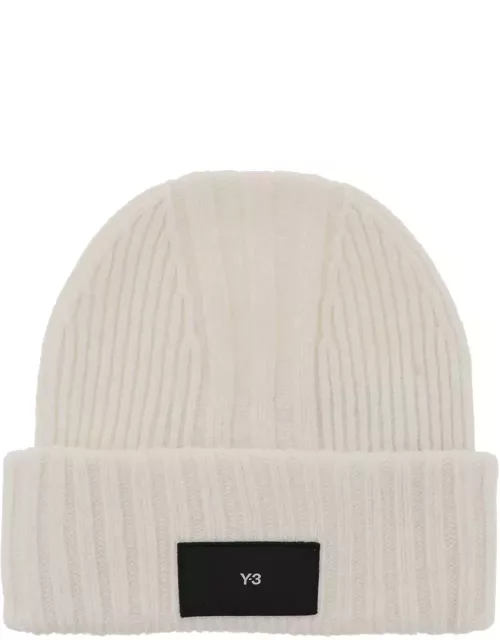 Y-3 Beanie Hat In Ribbed Wool With Logo Patch