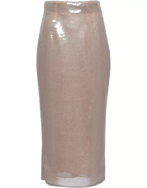Sequined Tulle Pencil Midi Skirt