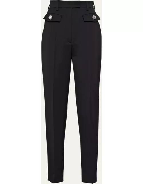 Cropped Wool Cigarette Pants with Crystal Button