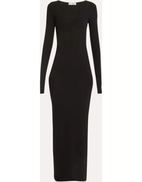 Slim-Fit Square-Neck Long-Sleeve Maxi Dres