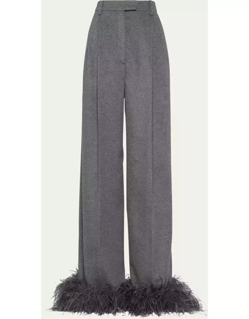 Feather-Cuff Cashmere Pants, Gray