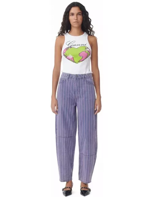 GANNI Purple Striped Stary Jeans in Mid Blue Stone