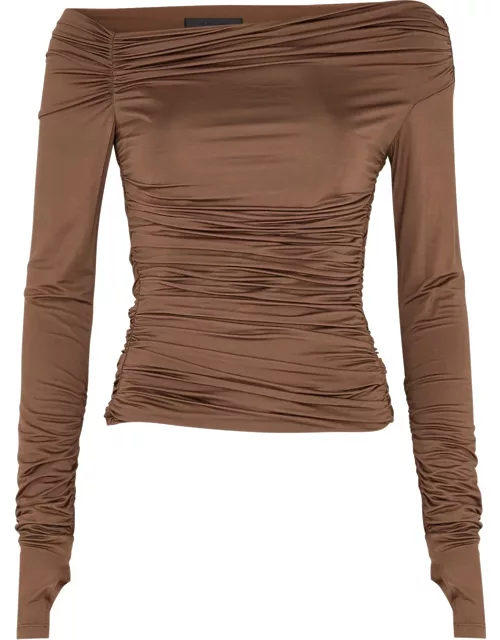 Helmut Lang Ruched Stretch-jersey top - Brown - S (UK8-10 / S)