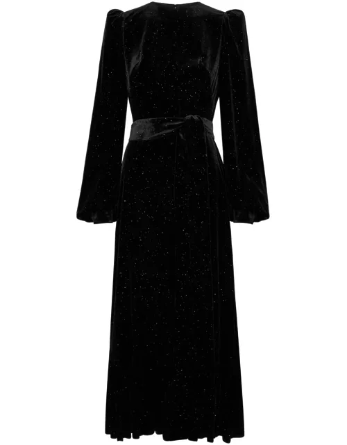 The Vampire's Wife Villanelle Glittered Velvet Midi Dress - Black - 10 (UK10 / S)
