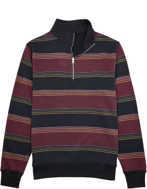 Oliver Spencer Reversible Striped Cotton-blend Half-zip Sweatshirt - Red