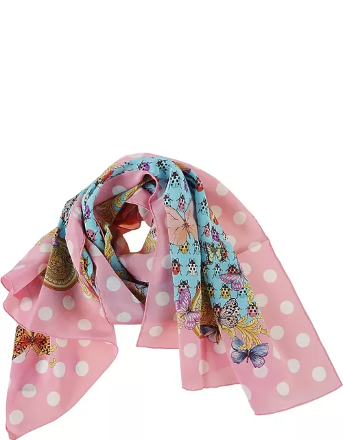 Versace Polka Dot Lady Bug & Butterfly Printed Scarf