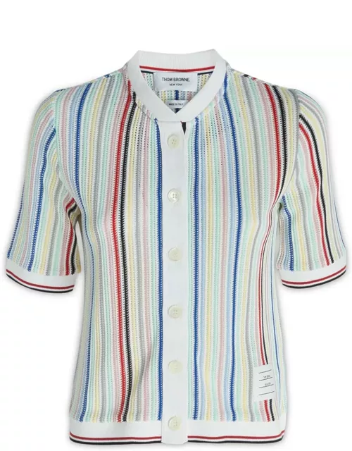 Thom Browne Striped Short-sleeve Knitted Cardigan
