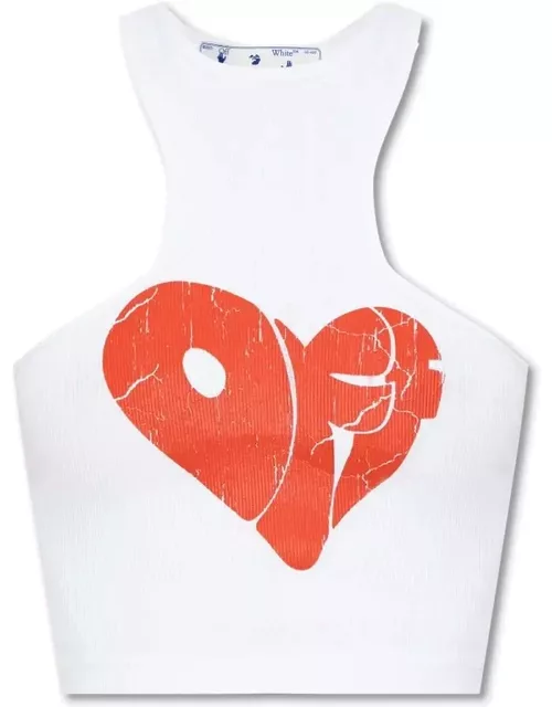 Off-White Heart Printed Sleeveless Top