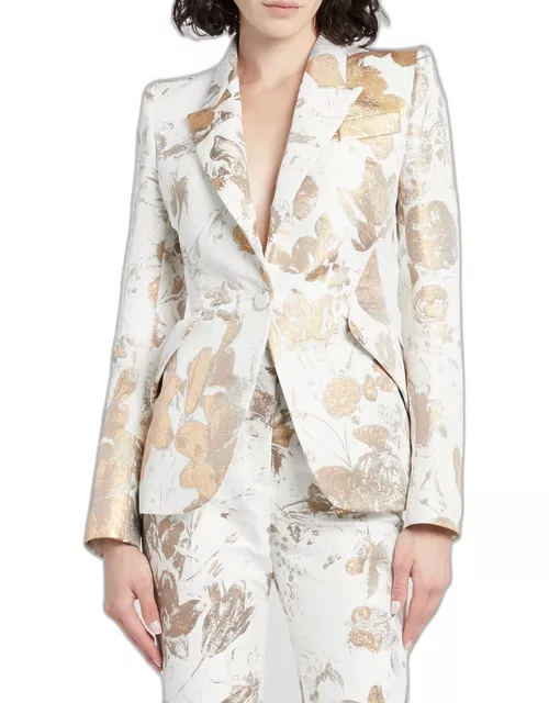Metallic Floral Brocade Single-Breasted Blazer Jacket
