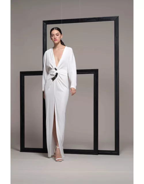 Isabel Sanchis Long Sleeve Slim Skirting with Slit Evening Gown