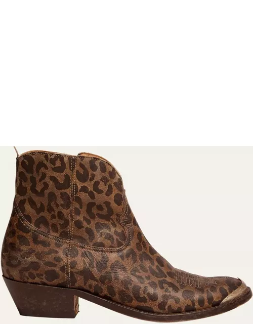 Young Leopard-Print Leather Cowboy Boot