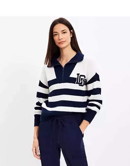 Loft Lou & Grey Striped Varsity Letter Half Zip Sweater