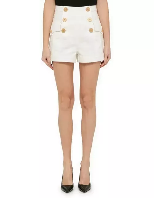 White denim shorts with button