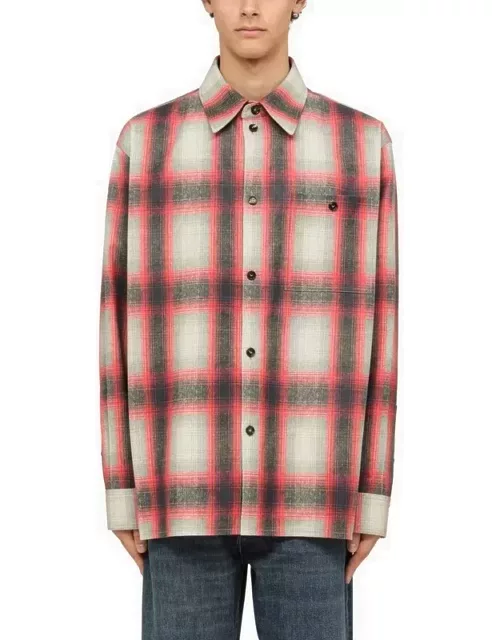 Multicoloured flannel print leather shirt
