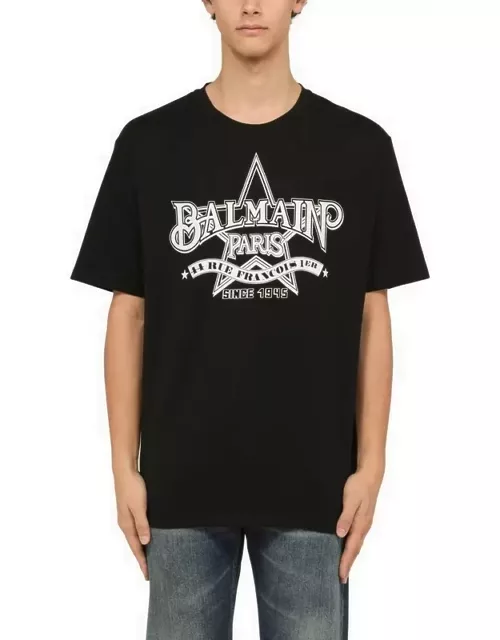 Black crew-neck T-shirt with logo