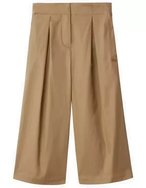 Beige cotton trousers with pleat