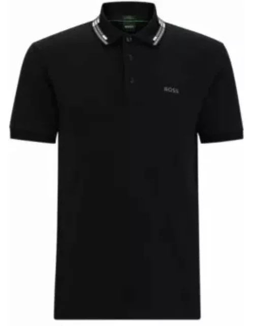 Interlock-cotton slim-fit polo shirt with collar graphics- Black Men's Polo Shirt