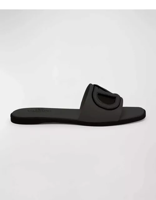 VLogo Leather Cutout Flat Slide Sandal