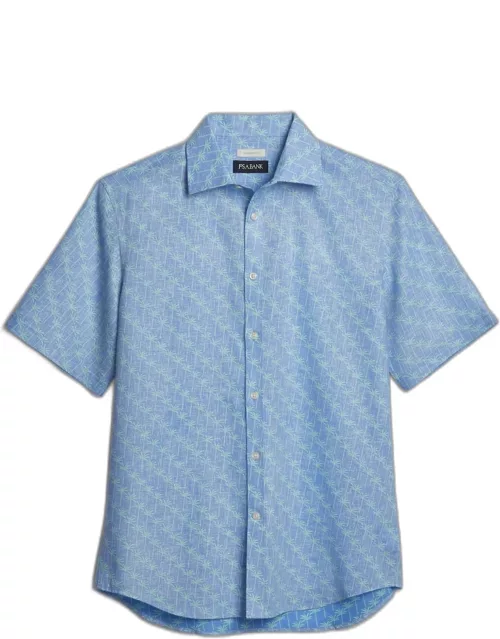 JoS. A. Bank Big & Tall Men's Linen Blend Short Sleeve Casual Shirt , Teal/Light Blue, 2 X Tal