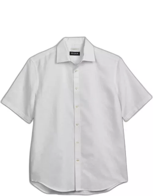 JoS. A. Bank Men's Tailored Fit Linen Blend Short Sleeve Casual Shirt, White, Large