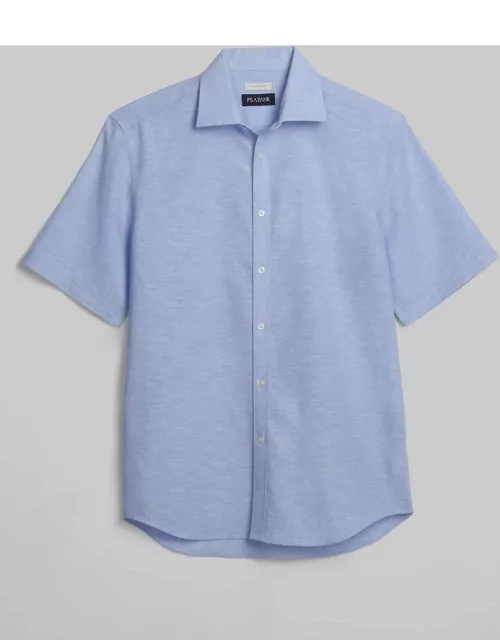JoS. A. Bank Big & Tall Men's Linen Blend Short Sleeve Casual Shirt , Light Blue, LARGE TAL