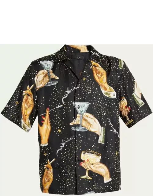 Men's Embellished Champagne Camp Shirt