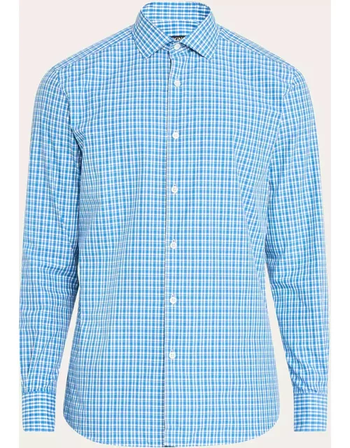 Men's Cotton Micro-Check Casual Button-Down Shirt